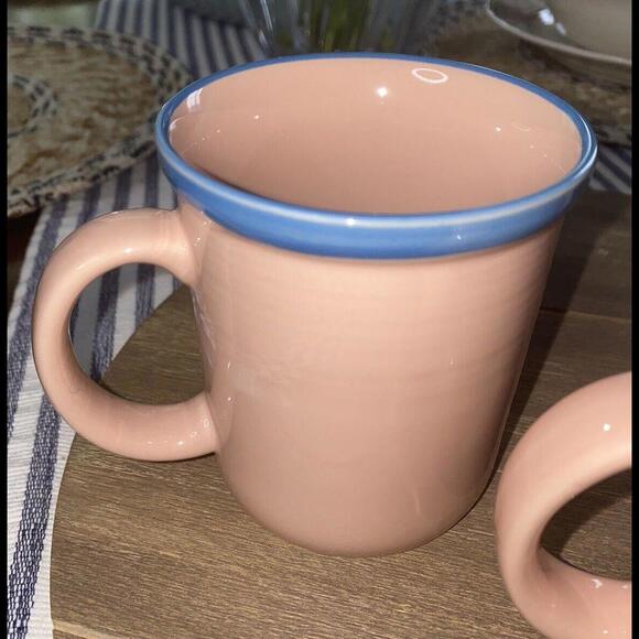 3 Rio Century Mugs Stoneware Pink Blue Rim Coffee Tea Cup Vintage Japan - Picture 4 of 12
